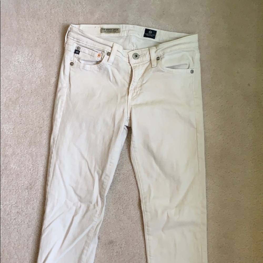 Anthropologie AG cream colored skinny jeans